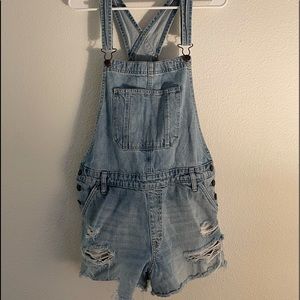 Denim overall shorts